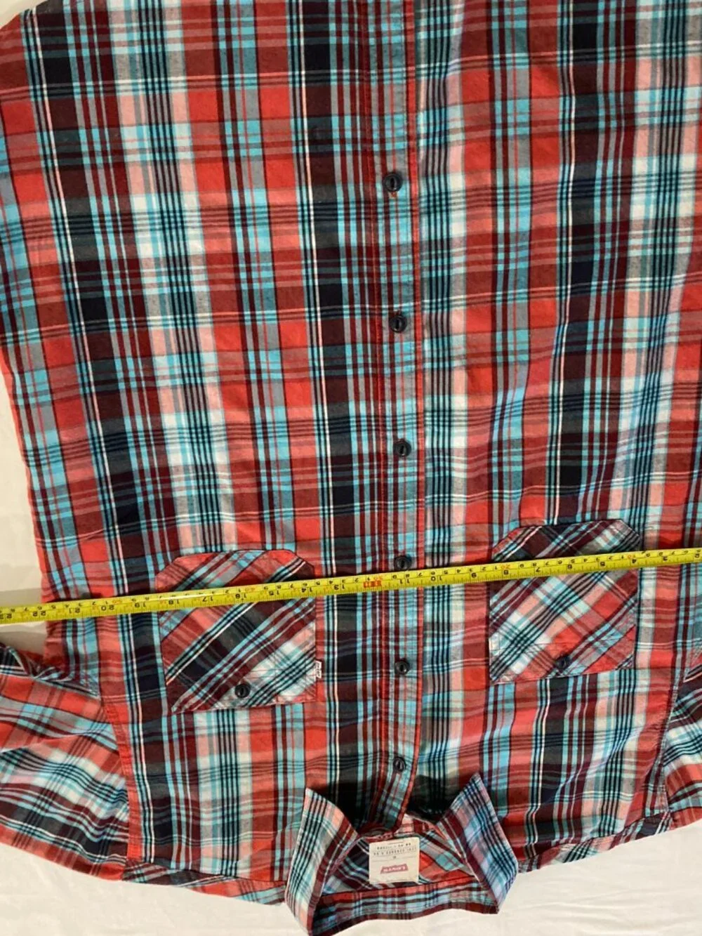 Levis Blue Red Brown Plaid Flannel Button Down Shirt XL